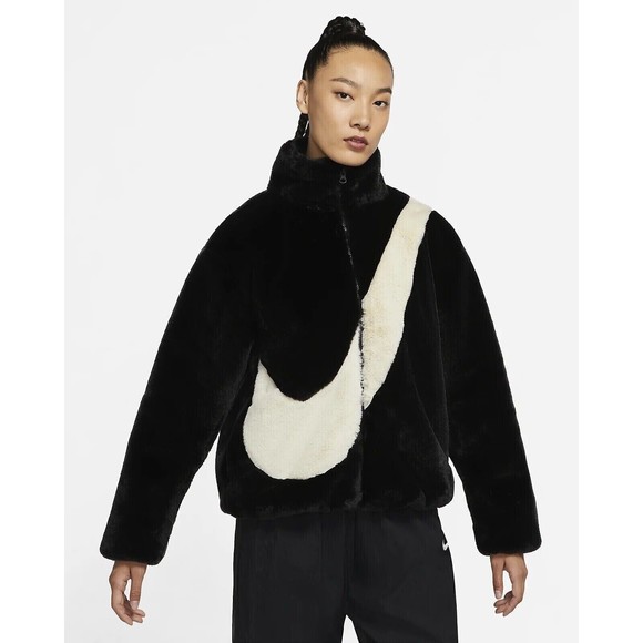 Nike Sportswear Plush Faux Fur Teddy Sherpa Jacket Fossil DO3791-010 Womens XS M - Picture 1 of 8